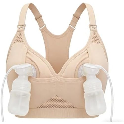 4HOW Pumping Bra Hands Free, Nursing Bras for Breastfeeding, Low-Impact Racerback Padded Maternity Sports Bra