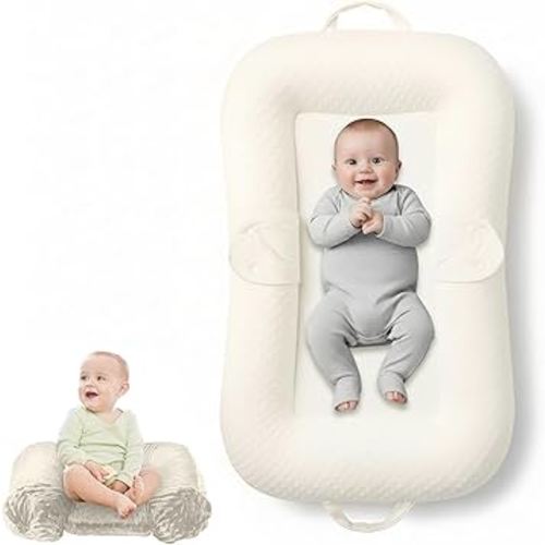 Baby Lounger Pillow : 2-in-1 Infant Lounger for Newborn 0-48 Months, Portable Tummy Time Mat for Home and Travel, Breathable & Soft Baby Seat for Baby, Babies Essentials Gifts