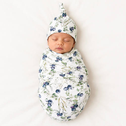 Newborn Swaddle Set - Hat in Blueberry Dreams