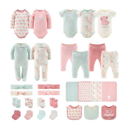 The Peanutshell 0-3m Floral Elephant Baby Unisex 30-pc. Baby Clothing Set