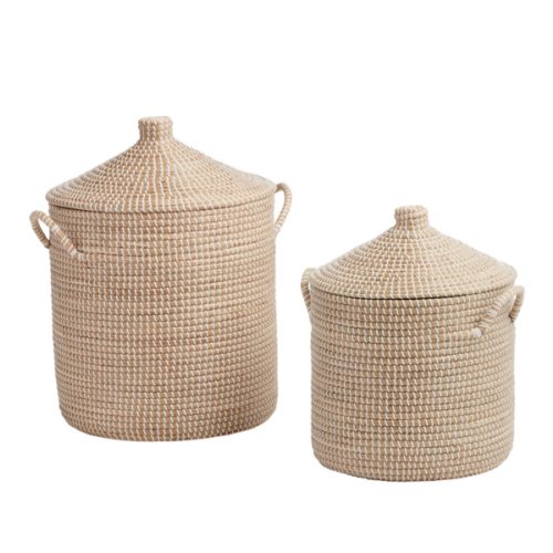Adira White and Natural Seagrass Basket With Lid - World Market