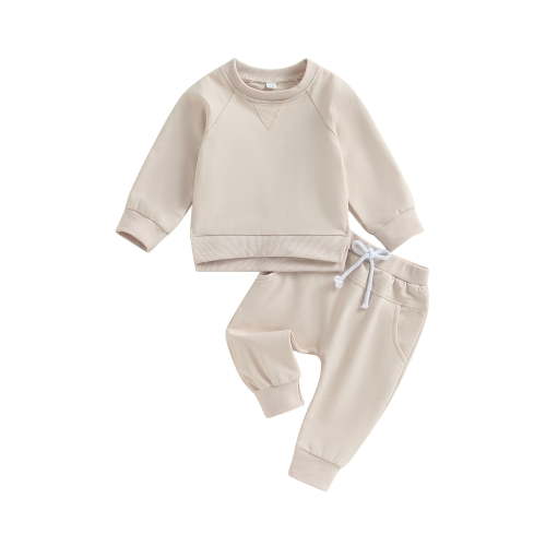 jaweiwi Toddler Kids Boys Fall Outfits 0 6M 12M 18M 24M 2T 3T Solid Color Crew Neck Long Sleeve Sweatshirts and Long Pants 2Pcs Clothes Set