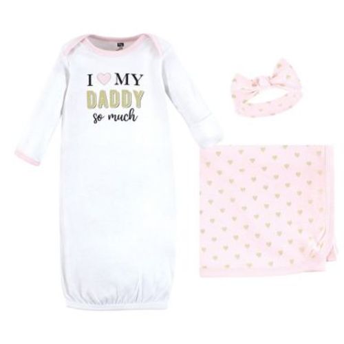 Hudson Baby Infant Girl Gown, Swaddle Blanket and Cap or Headband, Daddy Hearts, 0-6 Months