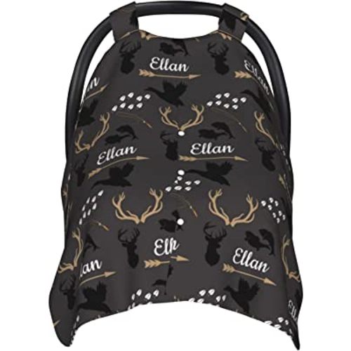 Personalized Deer Woodland Baby Car Seat Canopy for Babies with Name, Custom Car Seat Covers Boys Girls, Peekaboo Opening Minky Nursing Breastfeeding Cover Infant Car Seat Canopies for Newborn