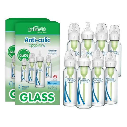 Dr. Brown's Anti-Colic Options+ Narrow Glass Baby Bottle, 4 oz, 4-Pack