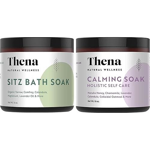 Thena Organic Sitz Bath Soak & Calming Soak Bundle | 100% Natural & Gentle with Colloidal Oatmeal Manuka Honey Soothe Dry Skin Natural Eczema Skin Therapy Postpartum Essentials