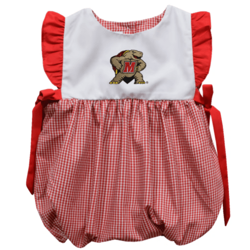 Girls Infant Vive La Fete Red Maryland Terrapins Gingham Puffy Bubble Dress