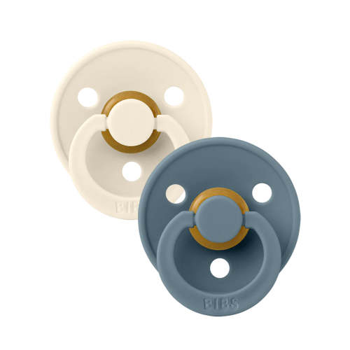 Colour Round Natural Rubber Latex Pacifier 2 Pack, Ivory/Petrol