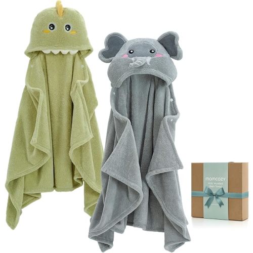 Momcozy Coral Fleece Hooded Baby Towels, 2 Pack with Health Label