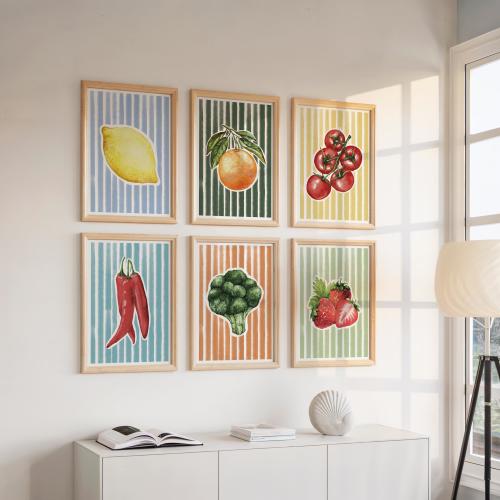 Fruit & Vegetable Kitchen Print Set – Farmhouse Watercolor Wall Art, Rustic Produce Decor, Country Market Aesthetic, Digital Download