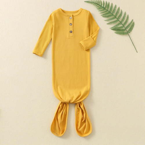 UQJfacai Knotted Newborn Sleepers for Baby Boy Girl Soft Stretchy Henley Button Down Long Sleeve Infant Gowns Hospital Coming Home Outfit