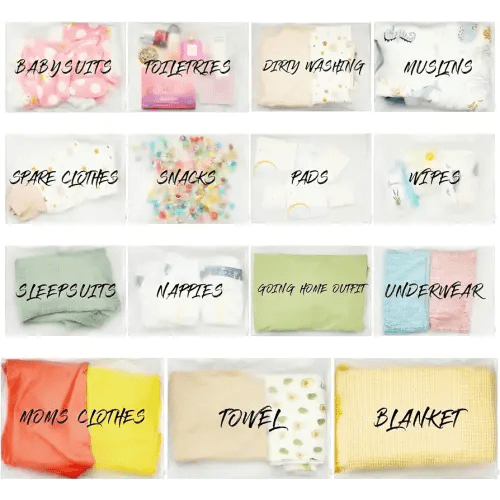 15 Pcs Hospital Bags for Labor and Delivery Resealable Birth Hospital Bag Essentials Frosted Clear Mommy Maternity Bag for Newborn Baby Shower Diaper Mom Gift Organizing