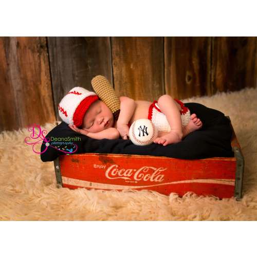 Baseball Hat and Diaper Cover, Newborn Photo Prop, Baby Boy, Sports, Crochet Baseball Set with Bat