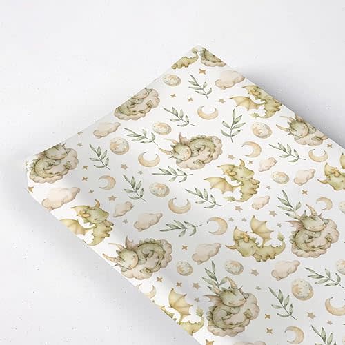 Cute Dragon Moon Stars Leaves Baby Changing Pad Cover,Unisex Dragon Nursery Diaper Changing Table Pad Mat Sheet for Boys Girls-16x32