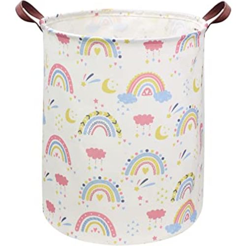 ESSME Rainbow laundry basket,Collapsible Kids Laundry Hamper with Waterproof PE Coating,Girls Hamper Nursery Hamper for Girls Room Decor,Toy storage,Gift Basket.(Rainbow)