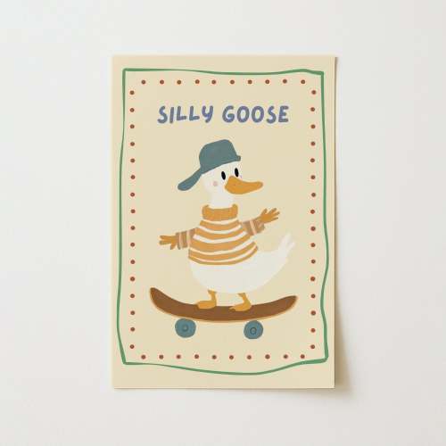 Silly Goose Nursery Wall Art - Funny Duck Print for Kids Room