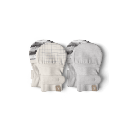 STAY ON 2-PACK MITTS | STORM GRAY + GRIDLOCK — Bamboo Organic Cotton Blend, 0–6M