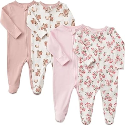 Aablexema Baby Footed Sleepers Double Zipper Pjs for Boys Girls, 4-pack