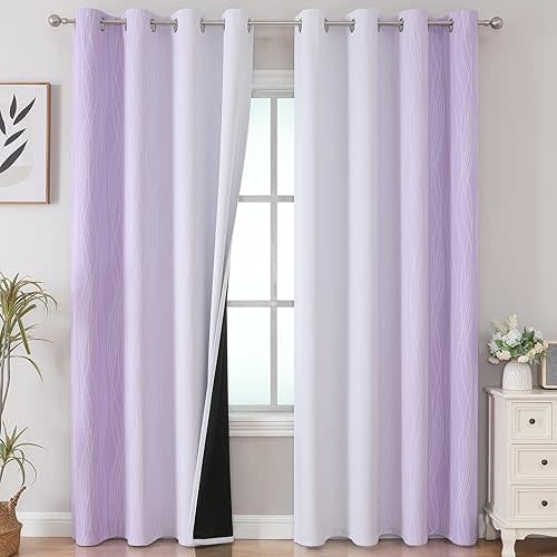 Estelar Textiler Lilac and Greyish White Gradient Blackout Curtains for Bedroom, Thermal Insulated Ombre Blackout Drapes, Light Blocking Energy Saving Curtains for Living Room,52Wx84L,2 Panels