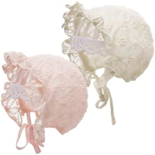 2 Pcs Baby Girl Bonnets Adjustable Lace Eyelet Sun Hat for Infant Toddler Girl Birthday