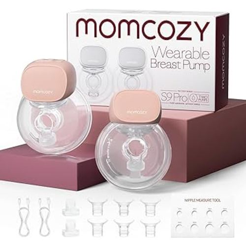 Momcozy S9 Pro Upgraded Wearable Breast Pump, Hands-Free Design with Extended Battery Life & LED Display, Double Electric Portable Pump with 2 Modes & 9 Levels, 24mm, 2-Pack, Pink