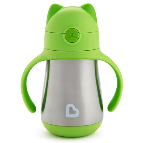 Munchkin Cool Cat Stainless Steel Straw Cup, 8 Ounce, Green