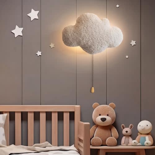 Fluffy Cloud Night Light Wall Lamp Sleeping Nursery Lighting Cute Floating Battery Operated Hanging Lamp for Baby Boys Girls Bedroom Room Nursery Wall Decorations