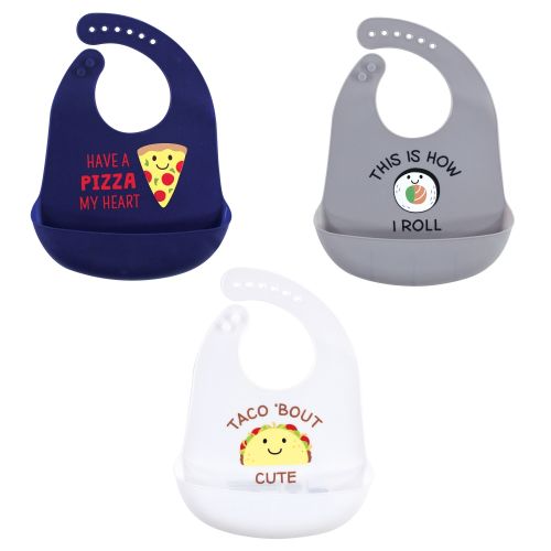 Hudson Baby Infant Silicone Bibs 3pk, Pizza, One Size - Pizza - One Size