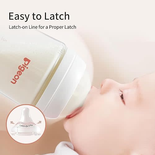 Pigeon Glass Nursing Bottle Wide Neck, Anti-Colic, Streamlined Body, Natural Feel, Easy to Clean, Heat-Resistant, 5.4 Oz (Pack of 2), Includes 2pcs SS Nipples (0m+)
