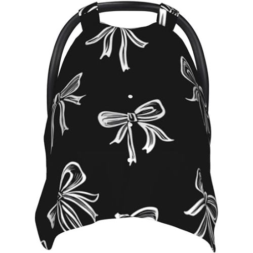 Black White Bows Baby Car Seat Cover Soft Baby Nursing Cover Infant Carseat Stroller Cover for Girls and Boys