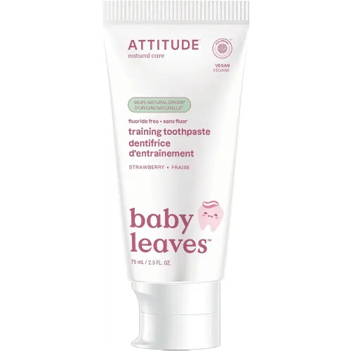 ATTITUDE Baby and Child Fluoride-Free Training Toothpaste, EWG Verified, Naturally Derived Ingredients, Vegan, Strawberry, 2.6 Oz