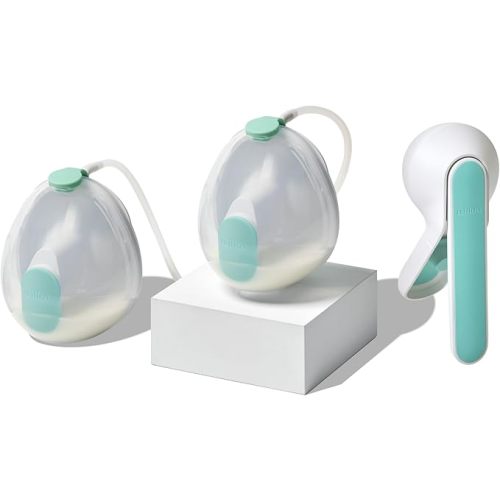Willow Wave Double Wearable Manual Breast Pump, Pump Both Sides Discreetly, Ergonomic Handle, 24mm Silicone Flanges, Two 5oz Containers, Works with Electric Breast Pumps as Hands-Free Conversion Kit