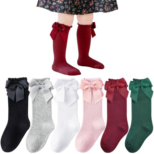 Mini Angel Baby Knee High Socks - Toddler Long Cotton Tube Stockings With Bow Ruffles for Girls - Infant Dress Socks
