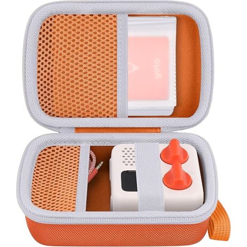 co2CREA Hard Case Compatible with Yoto Mini 2024 Edition Kids Audio Music Player Children Speaker Plays Audiobook Cards Radio and Card Holder Hold up to Yoto 36 Cards, Orange Case + Grey Zipper