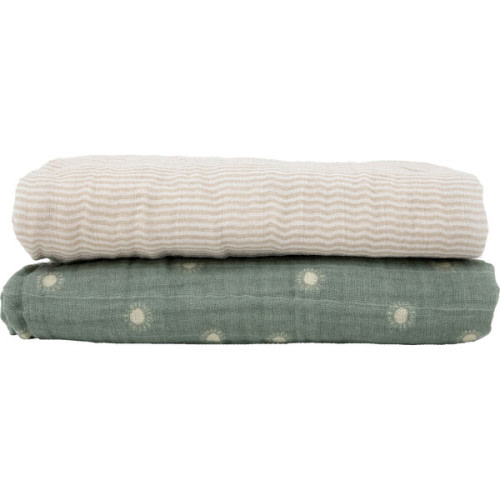 Organic Cotton Muslin Swaddle Blanket Set, Sage Suns - Little Unicorn | Maisonette