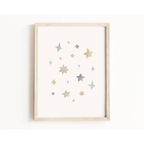 Stars Art Print • Starry Night Watercolor Painting • Star Nursery Wall Art • Celestial Nursery Decor • Neutral Children’s Decor