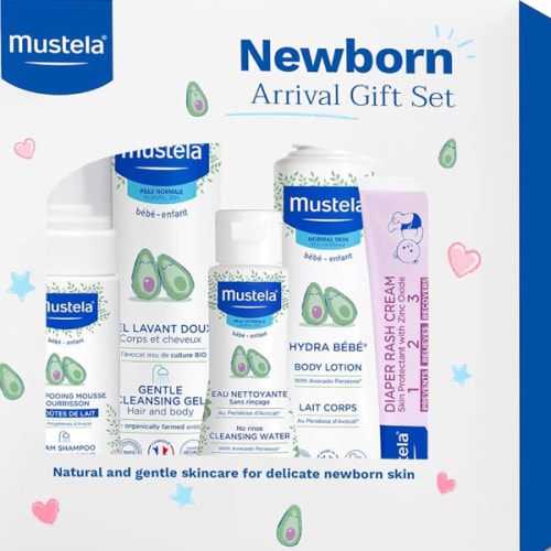 Mustela Newborn Arrival Gift Set - Baby Skincare & Bath Time Essentials - Natural & Plant Based - 5 Items Set