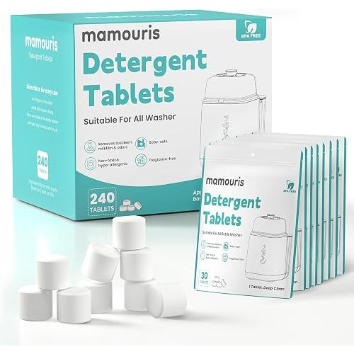 Mamouris 240PCS Official Detergent Cleaning Tablets: for Baby Brezza Grownsy Papablic Momfann Bottle Washer - Baby Bottle Washer Tablets for All Brands Bottles Washers Machines