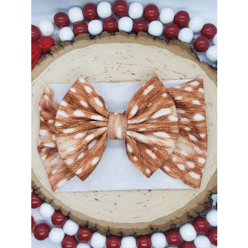 Fawn Print Headwrap Bow, Baby Headwrap, Big Bow, Winter Bow, Fawn Headwrap, Toddler Headwrap