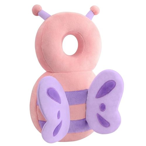 Baby Head Protection Backpack - Soft & Comfortable, Cute Cartoon Design, Pink Butterfly