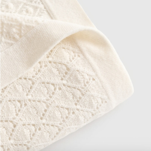 Washable Cashmere Pointelle Baby Blanket in Oatmeal