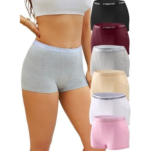 FINETOO Womens Cotton Boy Shorts Underwear Full Coverage Soft Boxer Briefs High Waisted Panties for Lady Girls 6 Pack