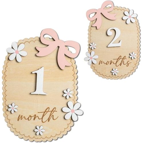 Baby Monthly Milestone Sign,1-12 Monthly Baby Milestone, Month Milestone Baby Girl, Baby Months Milestone, Newborn Photography Props Double-Sided (B13)