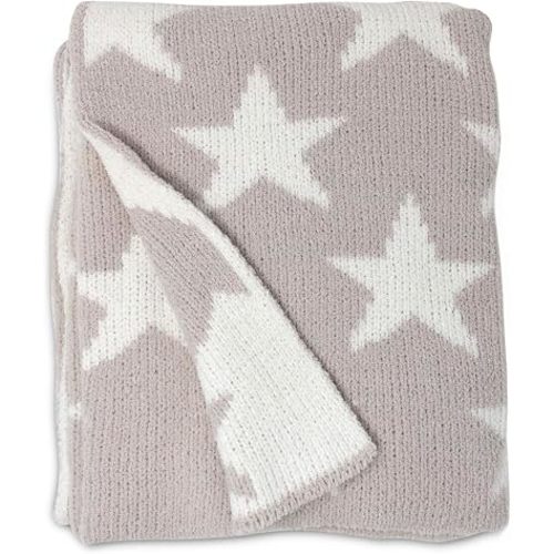 Living Textiles Grey Stars Chenille Boy Baby Blanket Super Soft Reversible
