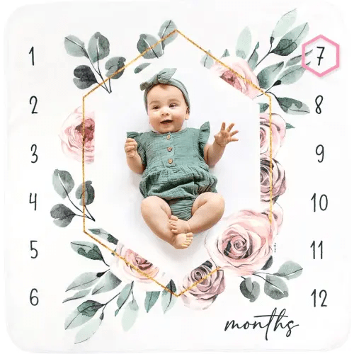 Baby Monthly Milestone Blanket Floral, First 12 Months Baby Milestone Blanket for Baby Girl, for Newborn Girls, Newborn Essentials Photo Blanket for Age and Growth, 46”x46”