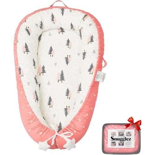 Baby Lounger 0-24 Months, Breathable Baby Nest Lounger with Washable Cover, Adjustable Infant Lounger for Home and Travel, Reversible Newborn Lounger for Tummy time, Newborn Babies Essentials (Pink)