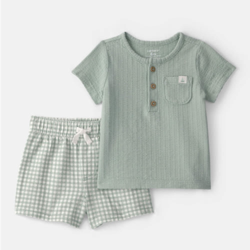 Baby 2-Piece Gingham Top & Short Set - Green | Carter's