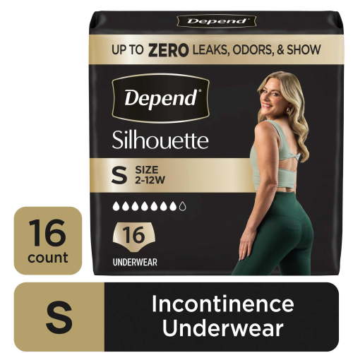 Depend Silhouette Women’s Incontinence & Postpartum Bladder Leak Underwear, S, 16 Count