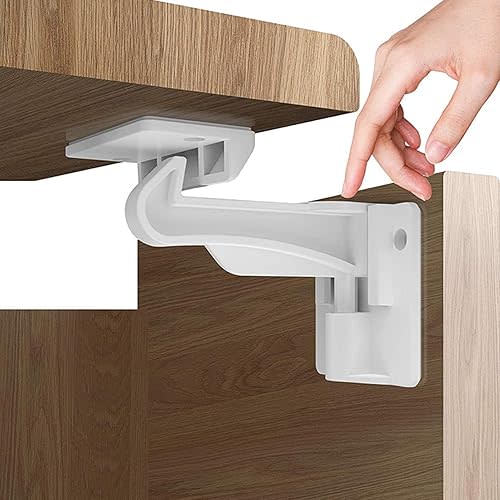 10 Pack Upgraded Invisible Baby Proofing Cabinet Latch Locks – No Drilling or Tools Required, Strong Adhesive, Works with Countertop Overhangs, Secure Child Safety Locks for Cabinets & Drawers