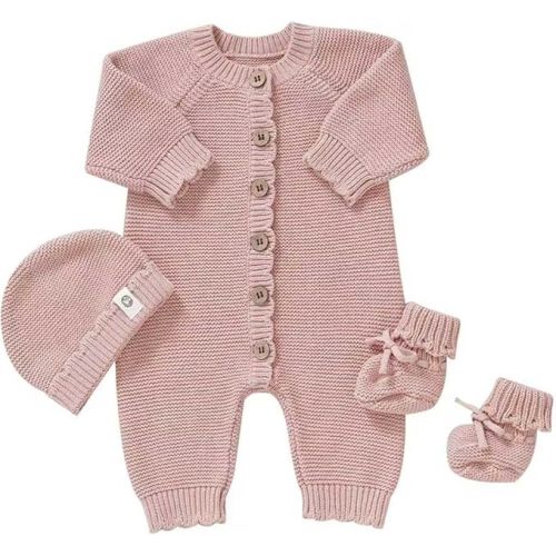 Organic Cotton Baby Sweater Knit Romper Hat Booties 3 Piece Newborn Infant Set LongSleeve Cute Outfit Boy Girls Clothe
